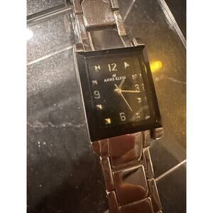 Chic Anne Klein Ladies SilverTone Watch Black Face Stud Hour Markers 6.5" length